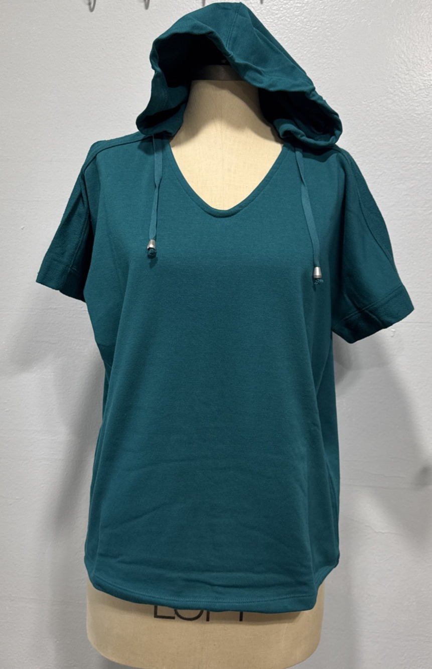 Sport Savvy French Terry Short Sleeve Hooded Pullover Sweatshirt Top XS A516233
